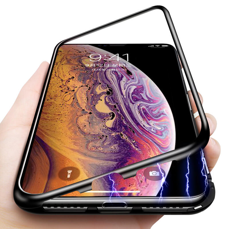 Bakeey حالة وقائية ل iPhone XR المغناطيسي الامتزاز المعادن الوفير + 9H خفف من الزجاج الغطاء الخلفي
