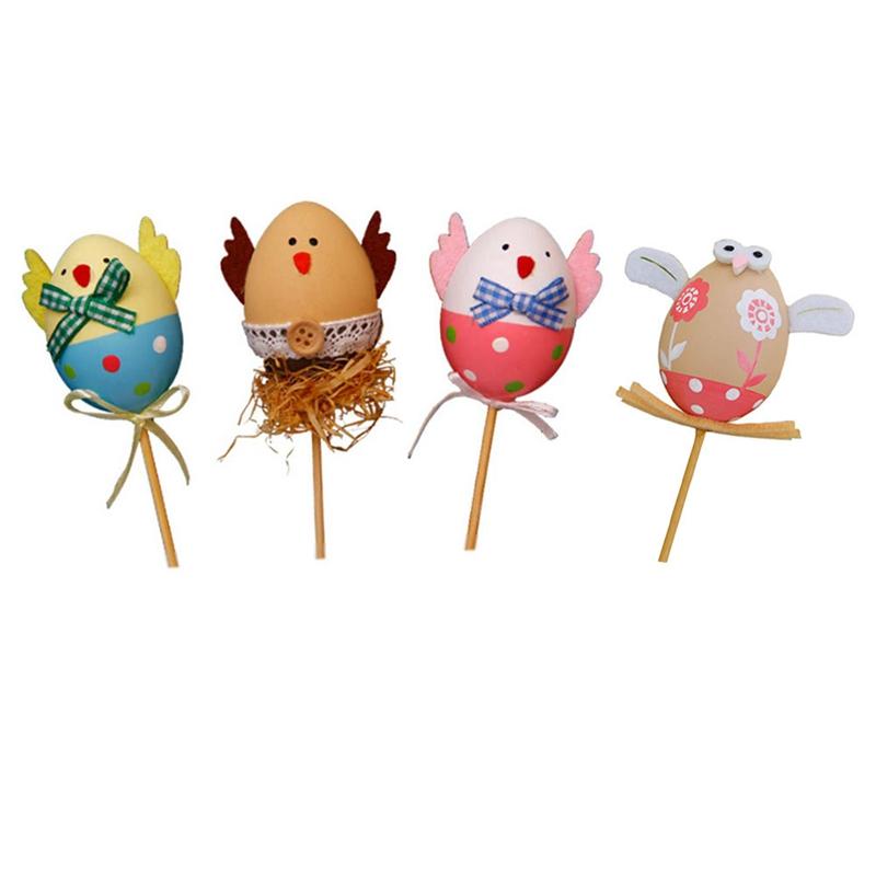 1pcs Divertente Disegno Pulcino Fai Da Te Colorazione Plastica Dipinta Uovo Di Pasqua Con Bastone Per Decorazioni Di Pasqua Regali Per Bambini