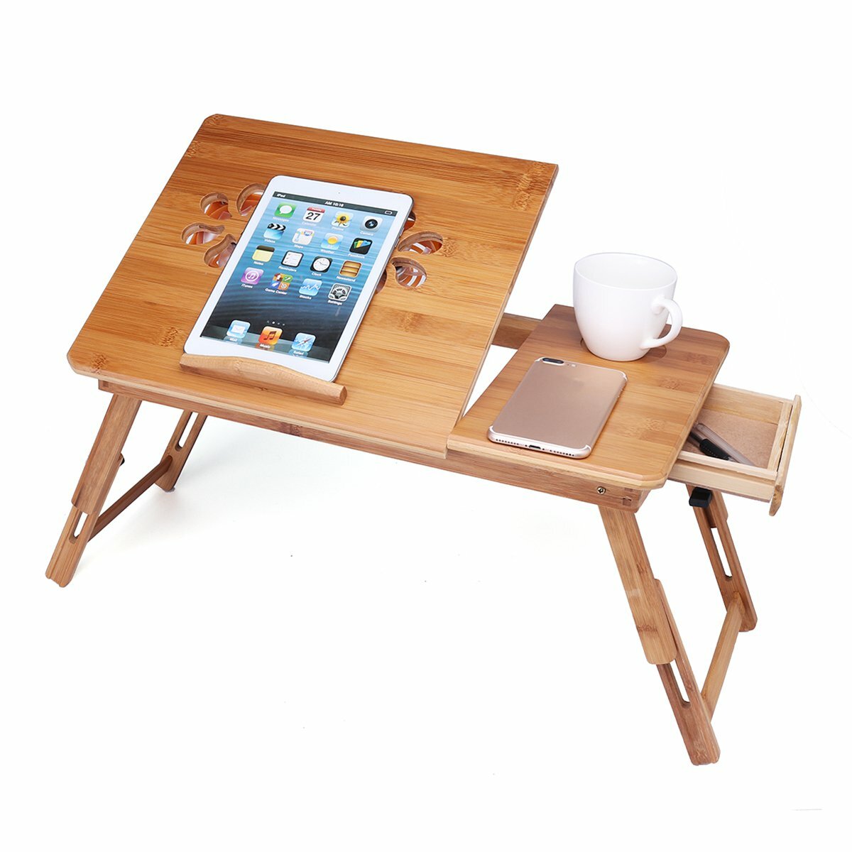 Portable Folding Lap Desk Bamboo Laptop Breakfast Tray Bed Table
