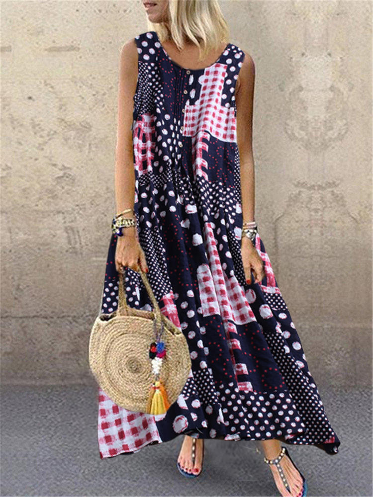 Plaid sin mangas a cuadros Maxi Vestido para Mujer Plaid sin mangas a cuadros Maxi Vestido para Mujer