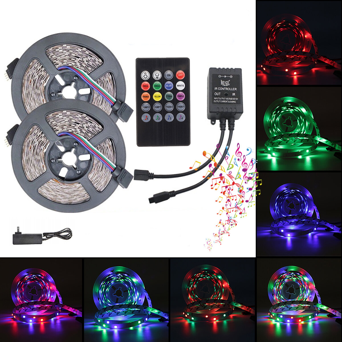 5 M 10 M 3528 RGB Synchronizacja muzyki Sterowanie głosowe Taśma LED Światło + 22 Klawisze IR Pilot lub zasilacz 3A EU US