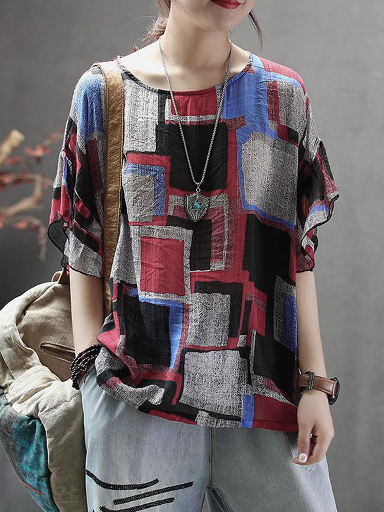 Camicia da donna casual manica corta tonda Collo