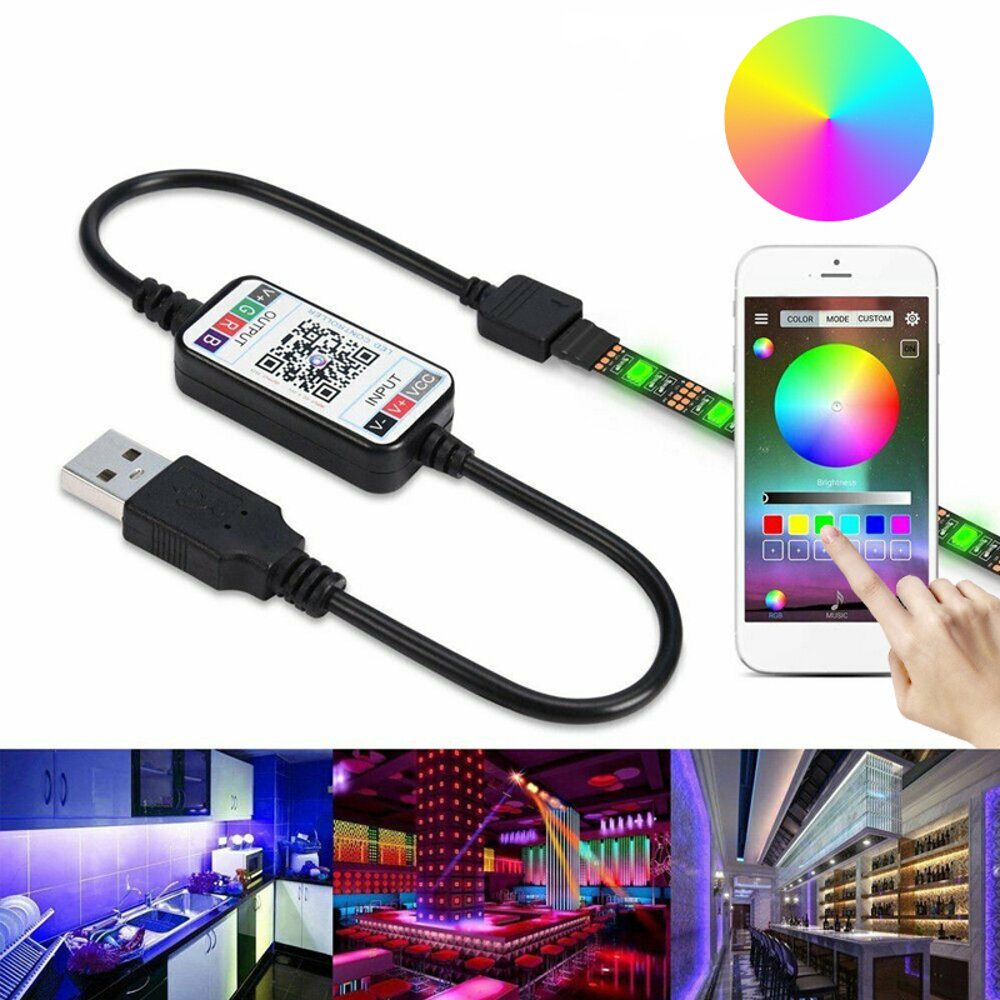 0.5 m 2 m 3 m 5 m 5050 Bluetooth &Agrave; Prova D '&Aacute;gua APP Controle RGB USB LED Faixa de Luz Ao Ar Livre KTV Hotel Home Decor