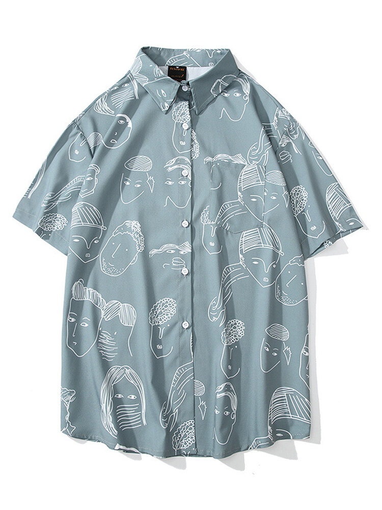 Women Short Sleeve Graffiti Printed Hawaii Beach Casual Blouse