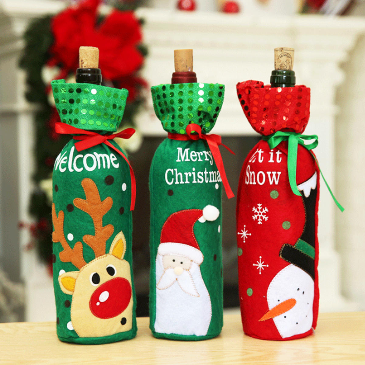 Sequined Bottle Cover Bag Elk Snowman Christmas Table Elk Snowman Christmas Table