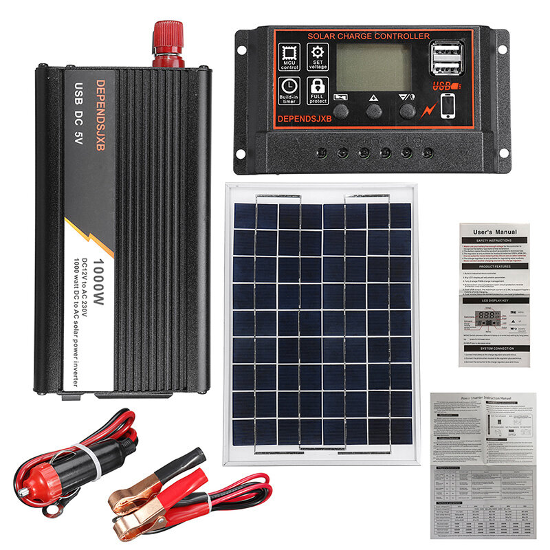 10a 60a Soalr Charge Controller Diy Solar System Kit 1000w Inverter With Panel