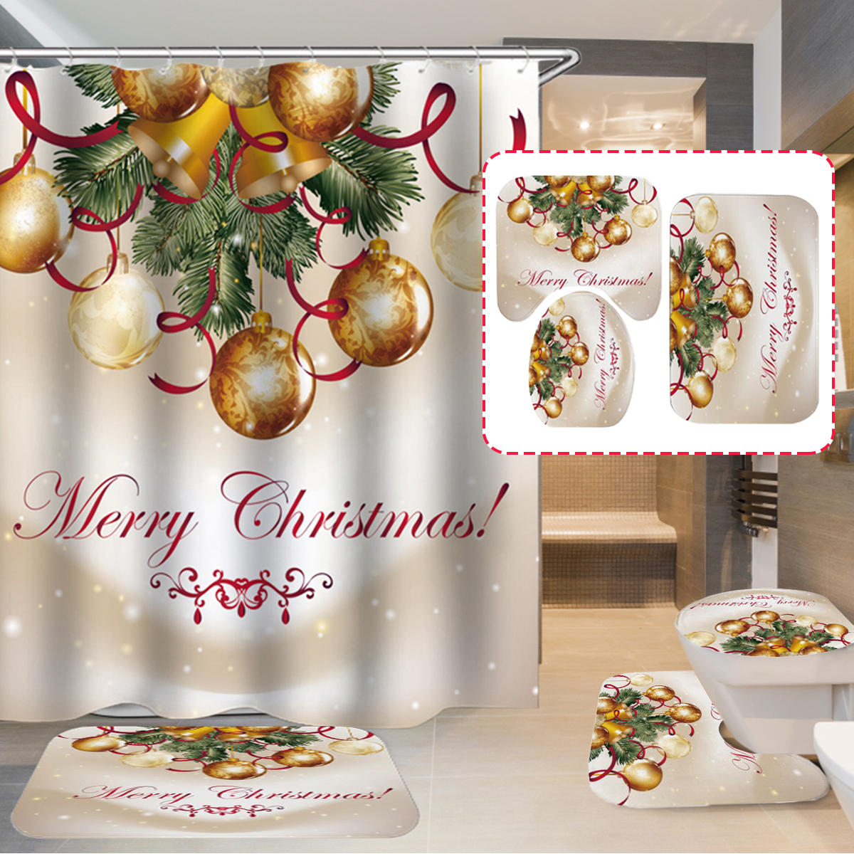 180x180cm Frohe Weihnachten Wasserdicht Bad Duschvorhang Toilette