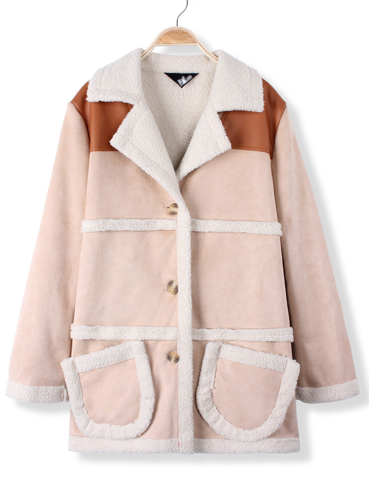 女性のカジュアルウォームラムウールティックラペルロングコート