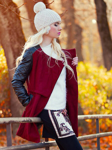 Europ&eacute;en sort &agrave; glissi&egrave;re leatheroid manches longues manteaux &eacute;pais