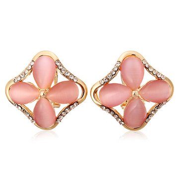 Mehrfarbenkristall Platz Opal Blumen Ohr Bolzen Ohrring Gold &uuml;berzogen