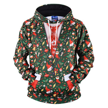 Mens Christmas Hooded Printing Fit Overhead Sweatshirt