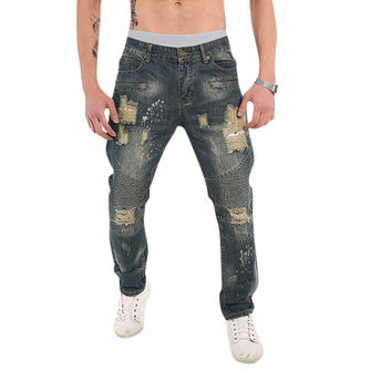 Hombres Moda Fold Casual Biker Flojo Algodon Lavado Agujeros