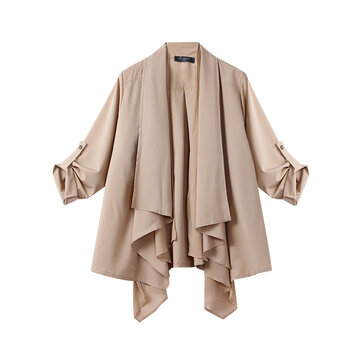 O-NEWE L-5XL Elegante Damen Revers Falten H&uuml;lsen Unregelm&auml;&szlig;ige Strickjacke