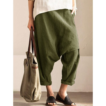 Bolso de cor pura Casual mulheres Harem Calças