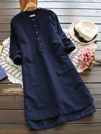 Vintage Buttons Shirt Cotton Mini Dress