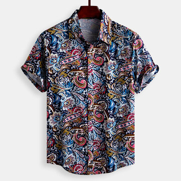 Vintage Herren Kurzarm-Shirts im Ethno-Stil mit Blumenmuster