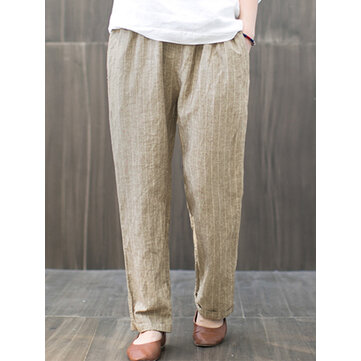 Pantalone allentato casuale a vita alta con elastico in vita da donna