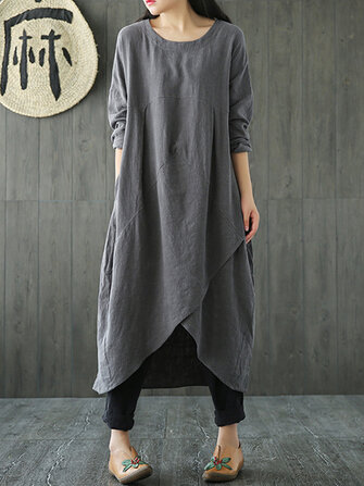 Женское Карманный бельгийский хлопок Maxi Платье