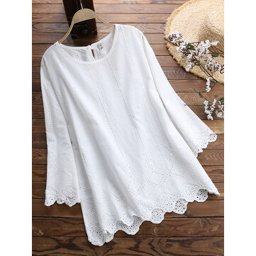 Dames Casual, losse effen geborduurde blouse