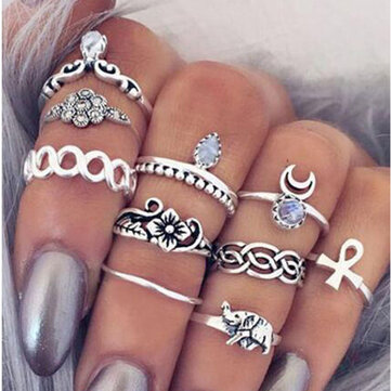 10 St&uuml;cke Vintage Kn&ouml;chel Ringe Stamm Ethnisch Hippie Gelenk Punk Ring Set F&uuml;r Damen