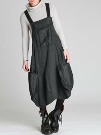 Dames bandjes mouwloze rug Cross-pocket jurk overalls