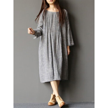 Damen Rundhalsausschnitt solide gefaltet Kleid