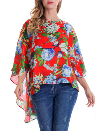 Mujer Blusa irregular con manga de bateo con estampado floral con cuello en O