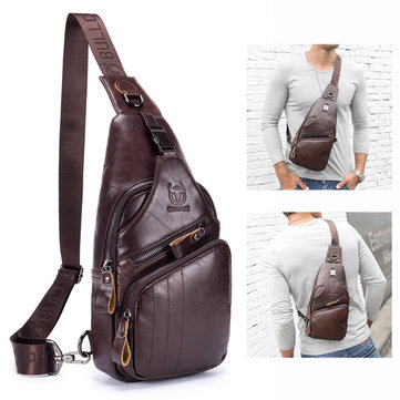 Bullcaptain Натуральная Кожа Retro Chest Сумка На открытом воздухе Leisure Daypack Crossbody Сумка для мужчин