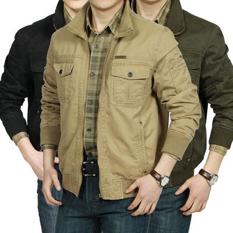 Mens Military Cotton Wearable Chest Pockets Zipper Outwear Jacket