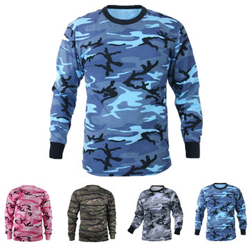 Mens&nbsp;Camo&nbsp;Caça&nbsp;T&nbsp;Camisas&nbsp;de Manga Longa Camuflagem Camisa Esportes Tops Pulôver