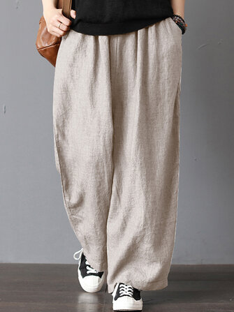 Kadın Yüksek Elastik Bel Düz Geniş Bacak Pantolon