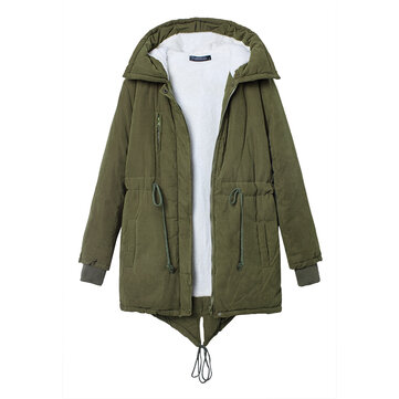 Women Winter Warm Fleece Hooded Fleece Cotton Outdoor Coats