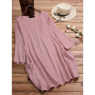 المرأة عارضة منقوشة طاقم الرقبة بلوزة طويلة مع جيوب