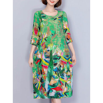 المرأة الأنيقة فن الطباعة 3/4 كم ثوب فضفاض