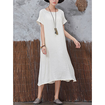 Casual Damen Vintage Kurzarm-Taschen Kleid