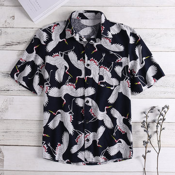Camicie di moda estive casual da uomo stampate a gru