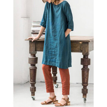 Lrecord Crew Boyun 3/4 Sleeve Gömlek Elbise