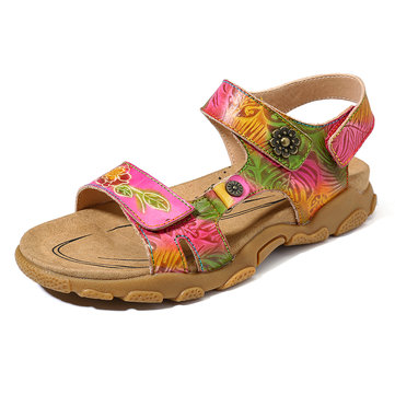 SOCOFY&nbsp;Soft&nbsp;Sandales&nbsp;plates&nbsp;en&nbsp;cuir véritable à la main