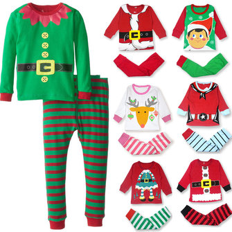 冬のクリスマスベビーキッズ子供コットン幼児クリスマスサンタのギフトスーツナイトウェアパジャマ睡眠ベッドの服