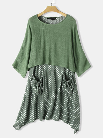 Dobladillo irregular con estampado de lunares Dos piezas Midi Vestido