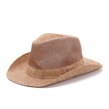Straw Cowboy Hat Western Beach Sun Wide Brim Bucket Caps