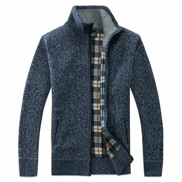 Homens&nbsp;Moda&nbsp;Zipper&nbsp;Plaid&nbsp;Forro&nbsp;Cardigans