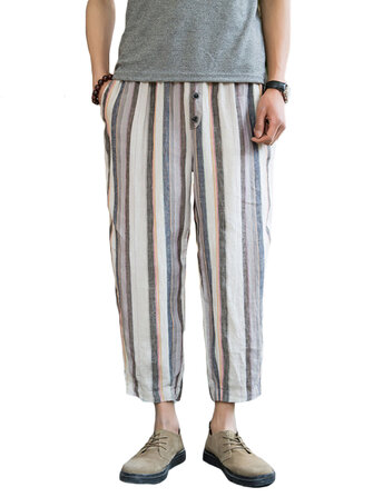 Hombres&nbsp;vendimia&nbsp;Summer&nbsp;Striped&nbsp;Multi&nbsp;Pockets Harem Pantalones