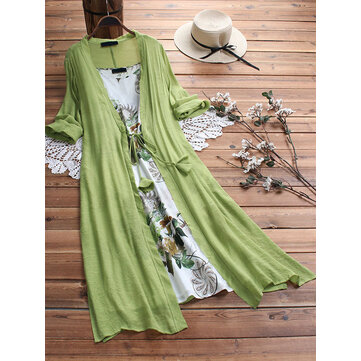 Casualowa sukienka z bawełnianej pościeli w dwóch kawałkach