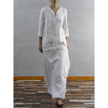 Robe fendue à manches 3/4 et à encolure en V pour femmes