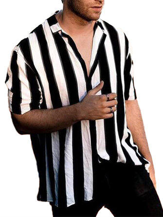 Męskie modne czarne koszule z krótkim rękawem