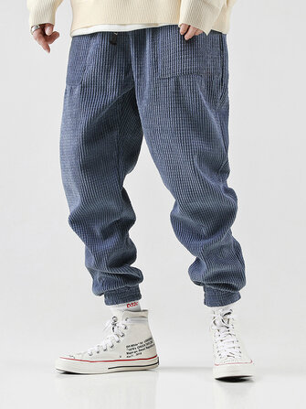 Pantalon en velours côtelé vintage couleur pure pour hommes