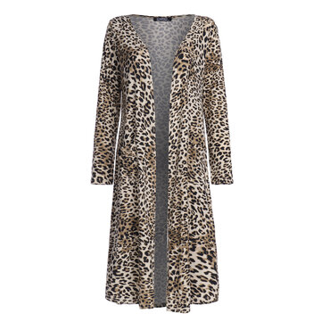 Uzun Kollu Leopar Yılan Baskılı Açık Ön Hırka