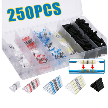 Excellway® 250PCS Solder Seal Wire Connectors Waterproof Heat Shrink Butt Connectors Solder Ring Rerminal Tube Terminal Wire Connector Terminal