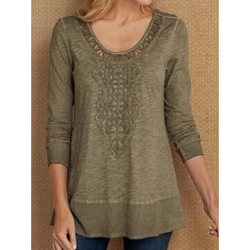 Mujer Solid Crew Cuello Blusa informal suelta